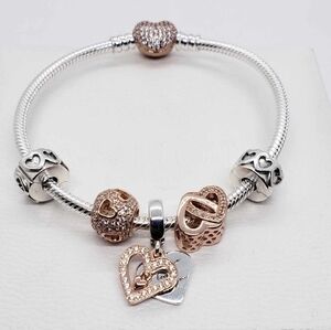 ❤️ 6pc Authentic Pandora TWO TONE LOVE BRACELET GIFT 🎁 SET